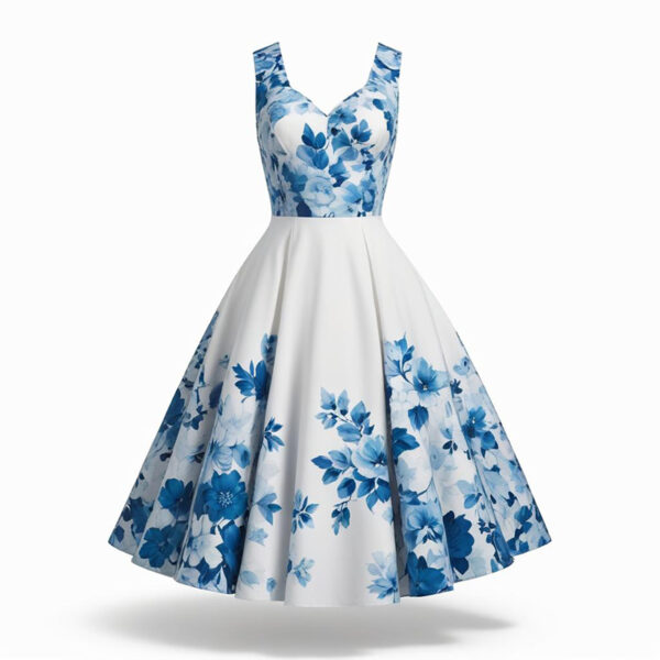 Cerulean Flower Covered Dress - Image 2