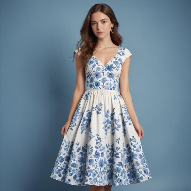 Cerulean Flower Covered Dress
