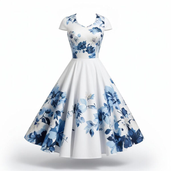 Cerulean Flower Covered Dress - Image 3