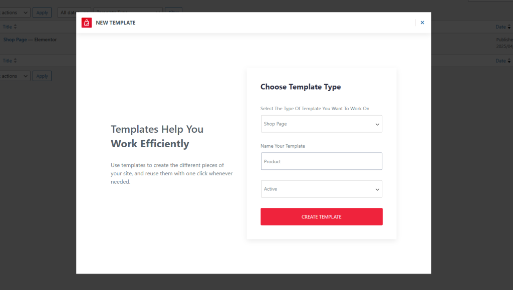 press Create Template button