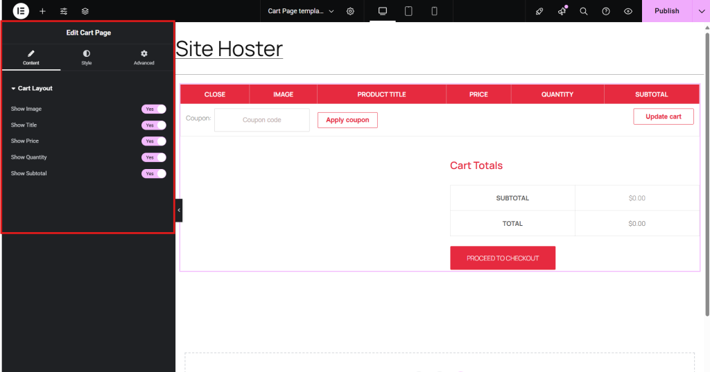 cart page customization 