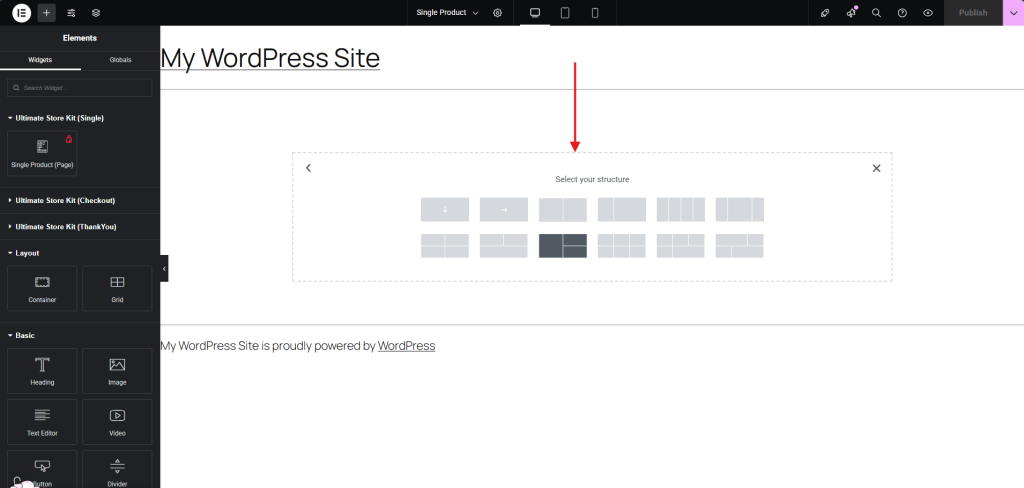 Select a layout structure in Elementor