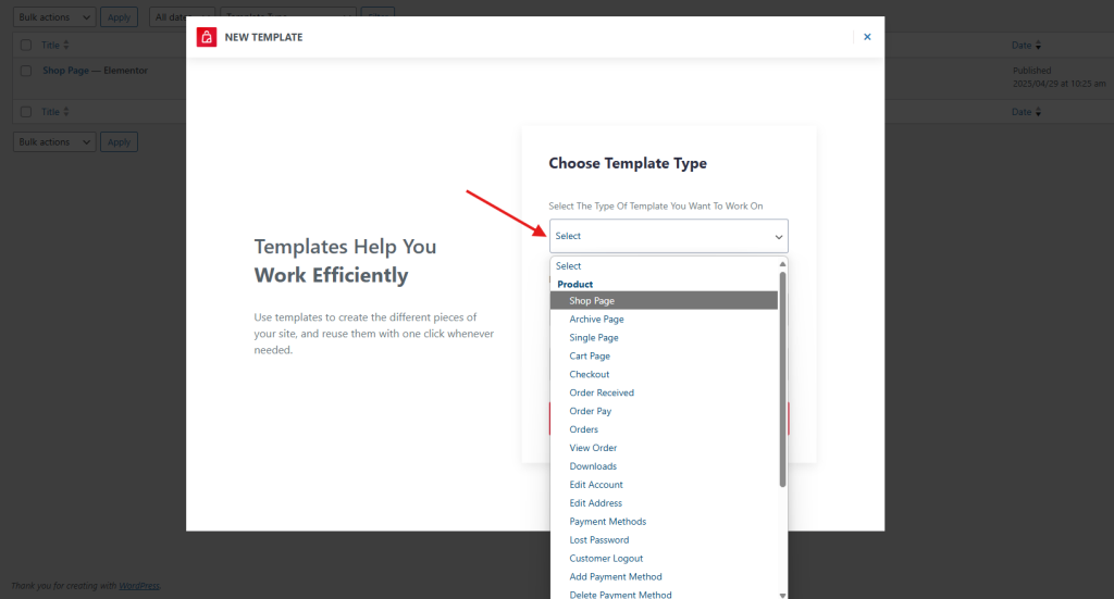 Shop Page type