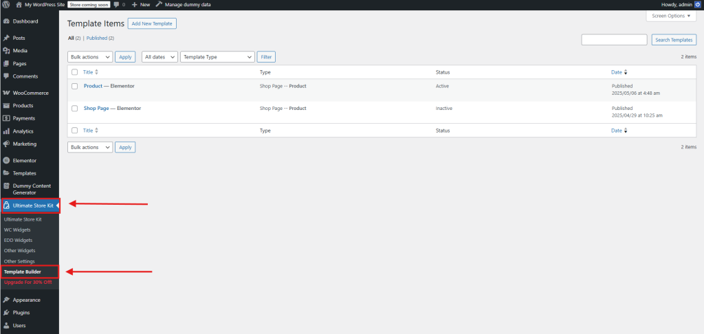 Ultimate Store Kit > Template Builder