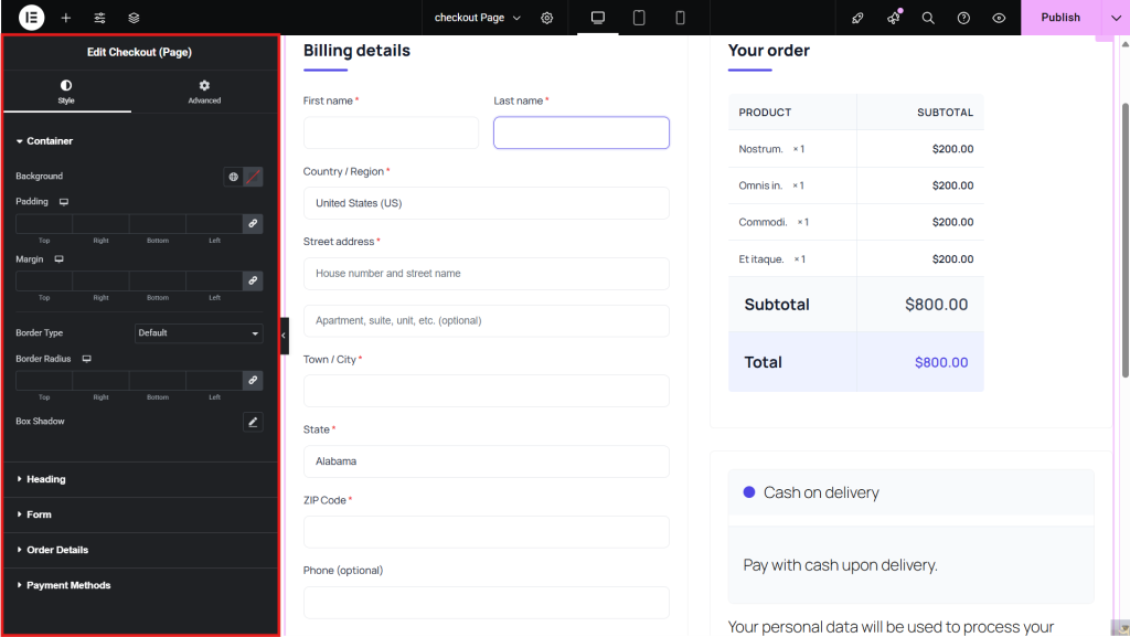 checkout page edit