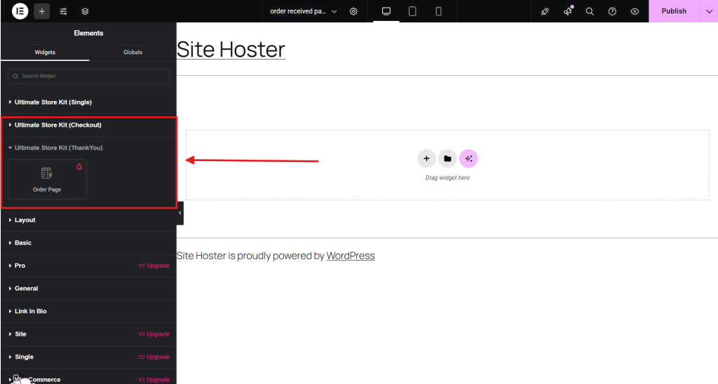 order page widget