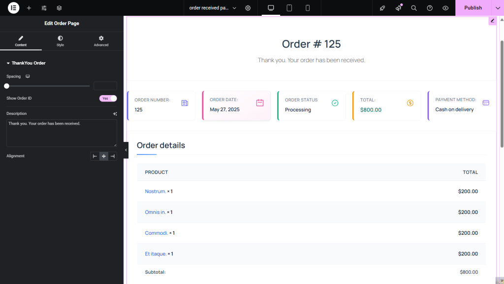 order page edit