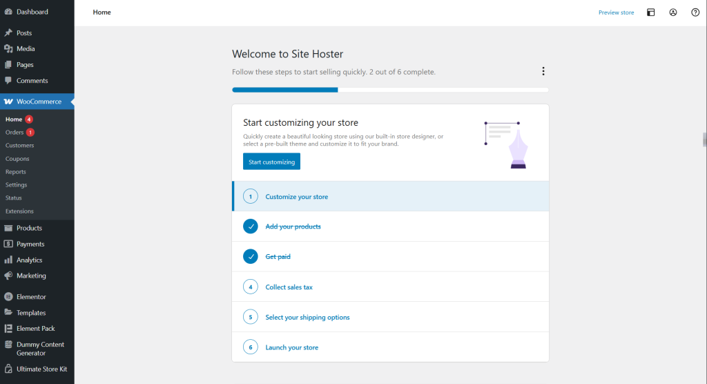 setup wizard to configure your store
