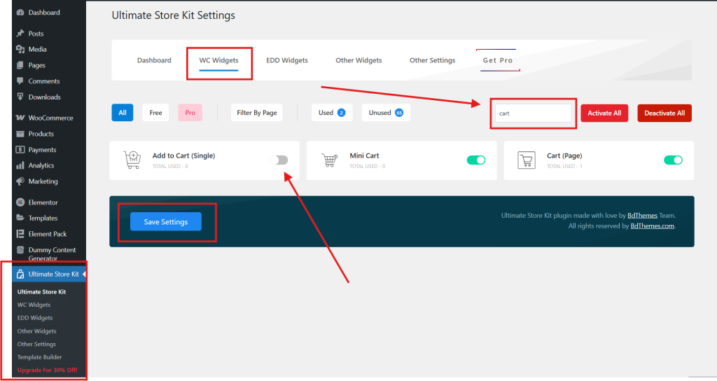 Enable the Cart (Page) Widget