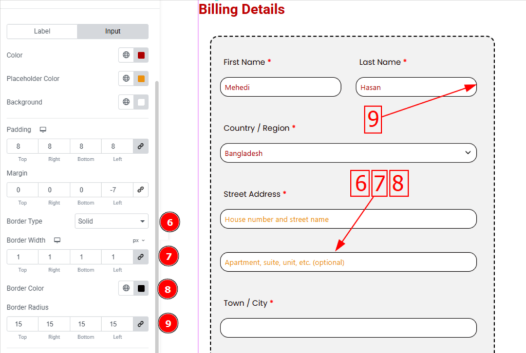billing details of checkout page