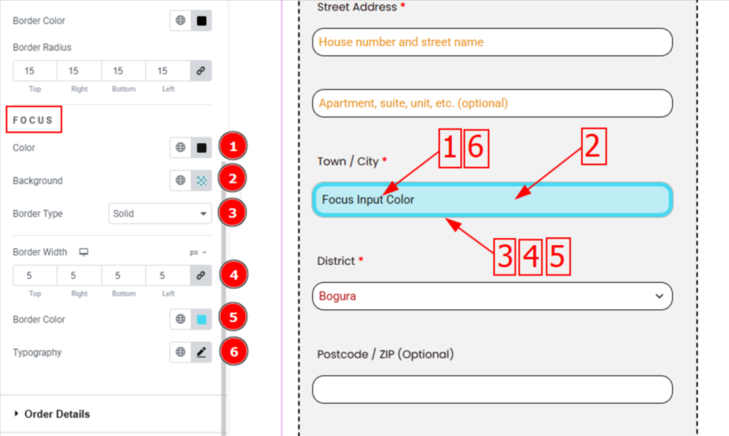 set address on focus tab for checkout page
