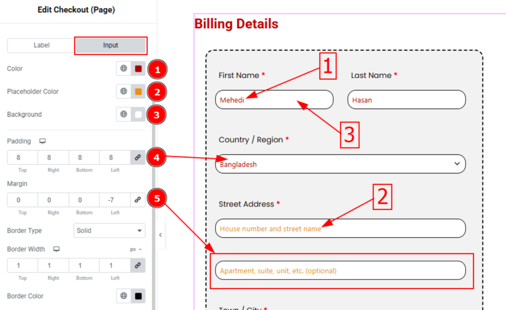 input tab of checkout page