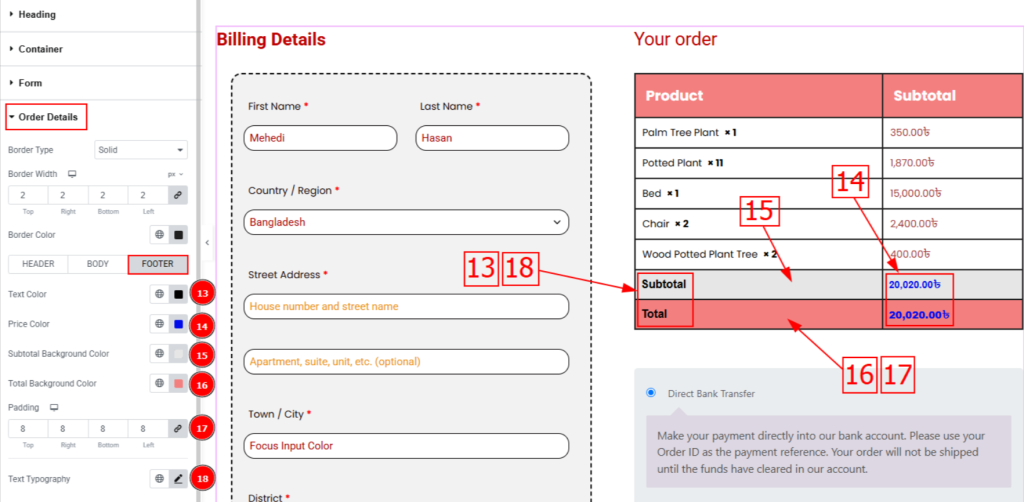 customize footer tab of checkout page