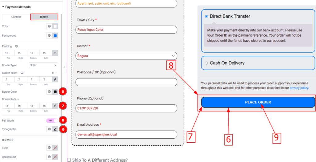 customize button on checkout page