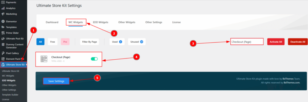 activate checkout page widget