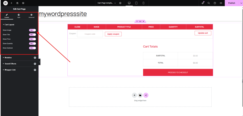 Toggle Cart Elements