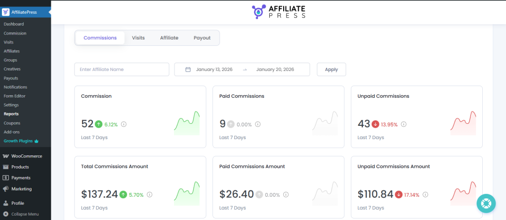 check the details report under AffiliatePress > Reports