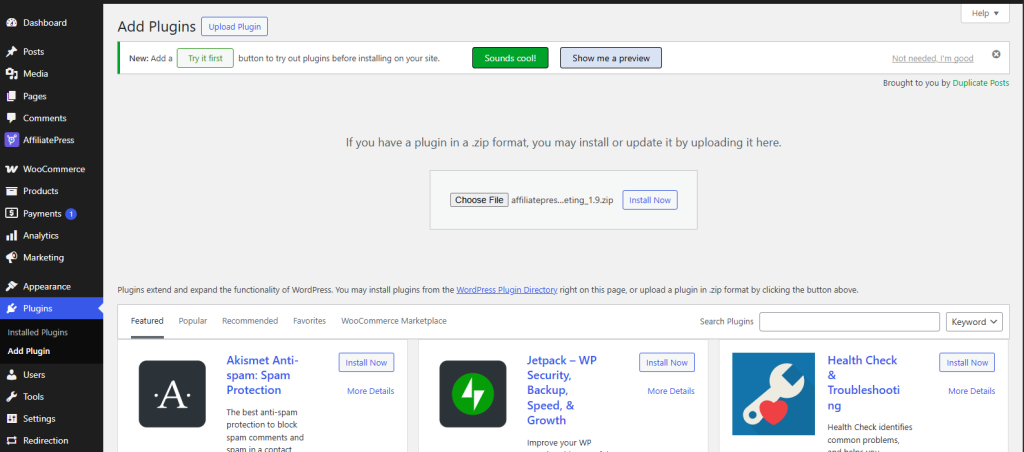 Installing AffiliatePress
