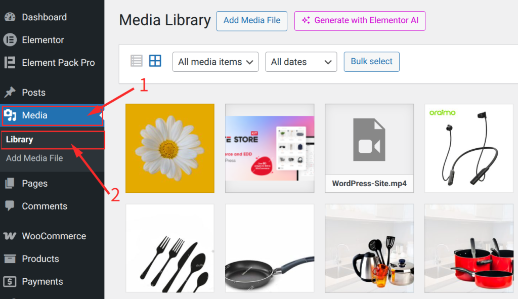Go to Media ⟶ Library in your WordPress dashboard.