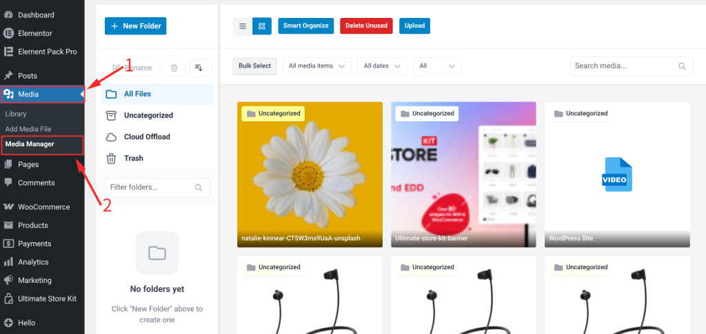 After installing Sigma Media Manager, navigate to Media ⟶ Media Manager in your WordPress dashboard.