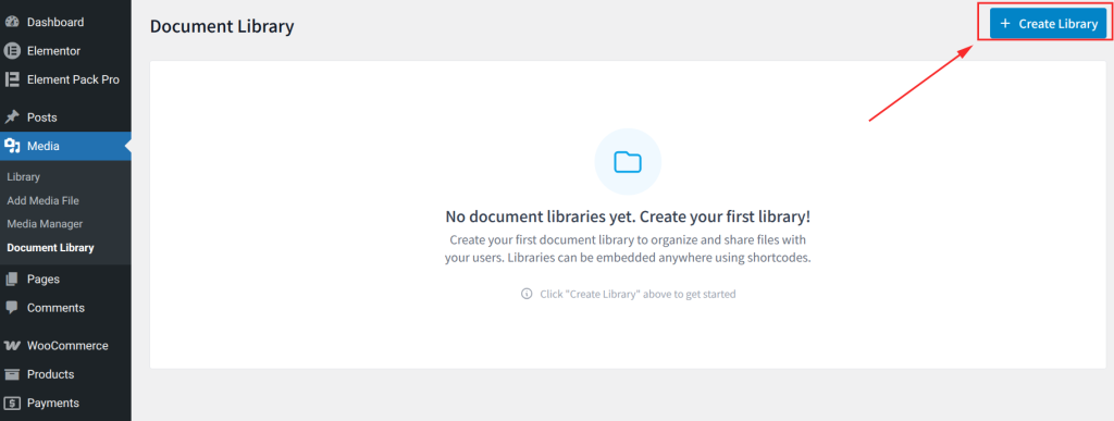 Click Create Library to create a new document collection.