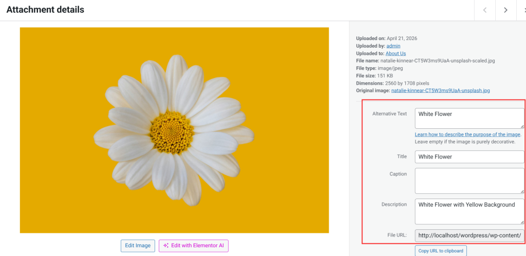 Enter a descriptive alt text for the image and the back auto will be saved.