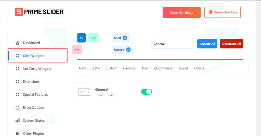 Core widgets