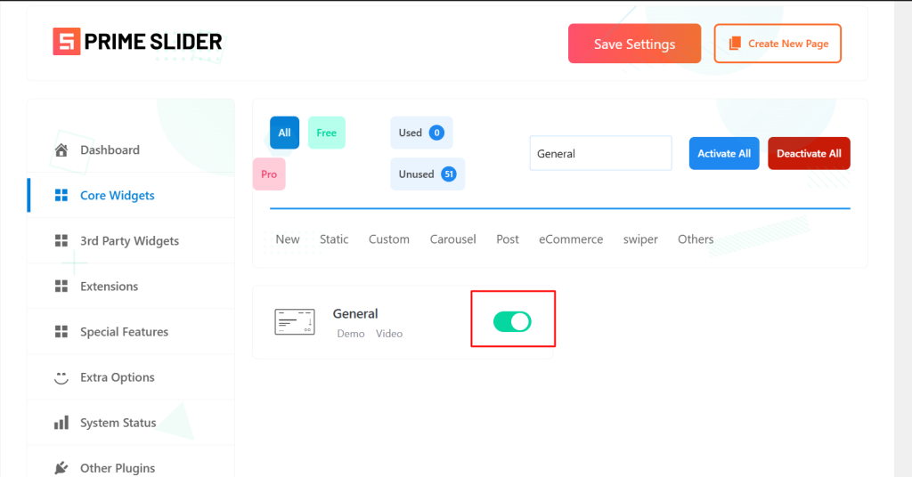 Toggle on the General Slider in Prime Slider plugin