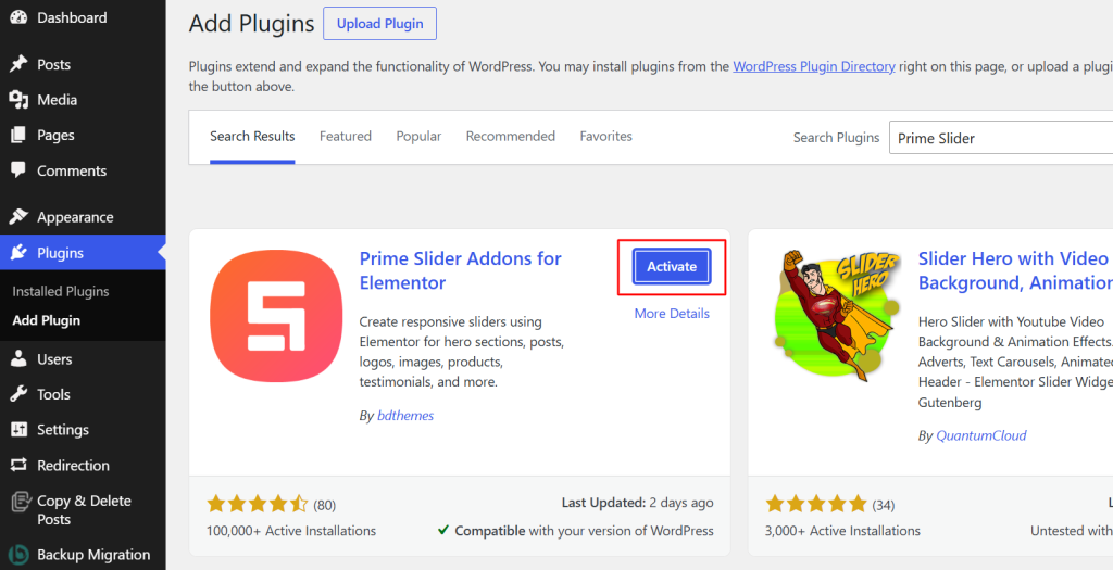 activating the plugin