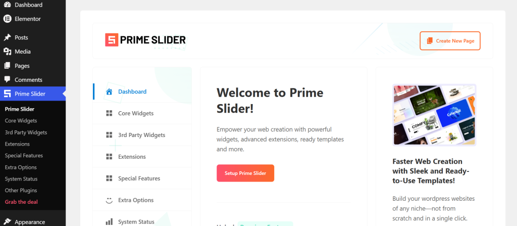 dashboard of Prime Slider plugin