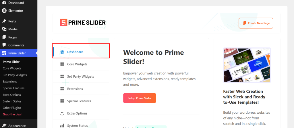 dashboard of the plugin