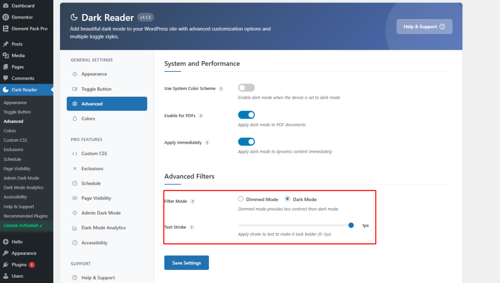 Adjust Advanced Filter Settings