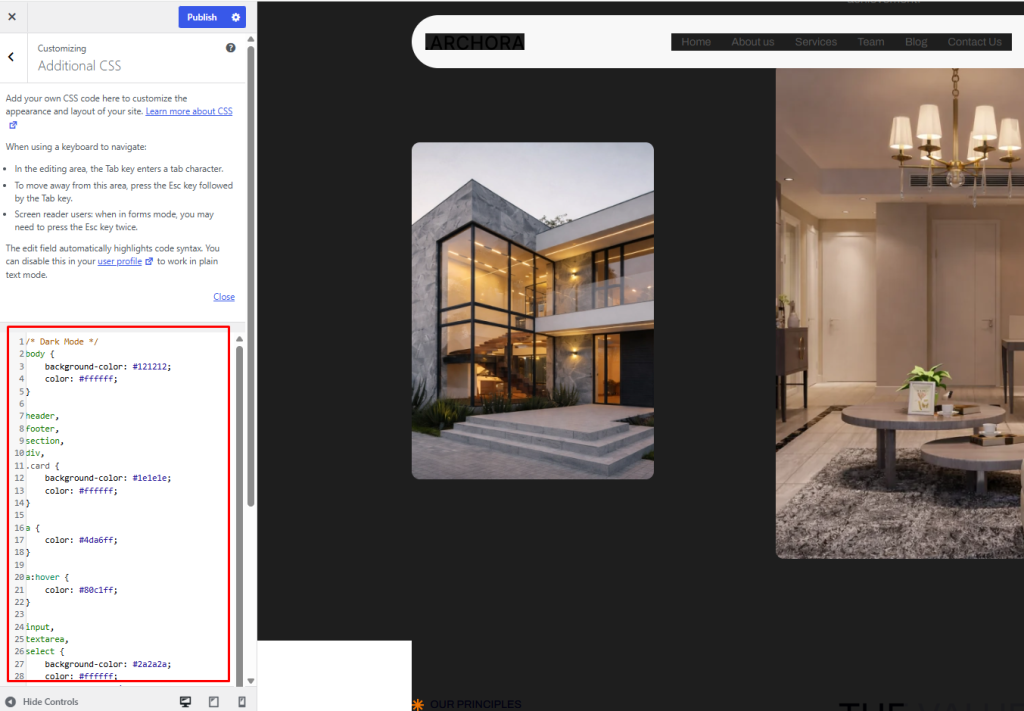 dark mode CSS